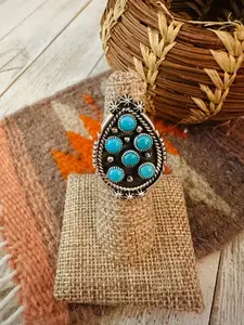 Handcrafted Turquoise & Sterling Silver Cluster Ring Size 5.5