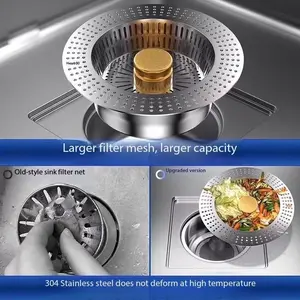 3-In-1 Kitchen Sink Filter Net Stainless Steel, Pop-Up Plug with Anti-Clog Basket & Odor Filter, Easy Clean Drain Filter, Us Standard Compatibility