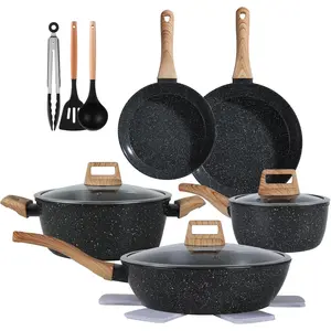 Ceramic Cookware Sets 15 count Pots and Pans Set Non Stick (black15)