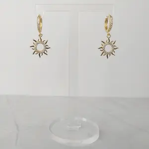 #424 Sun with Rhinestones Hoop Earrings- Casual Everyday Celestial Jewelry, women