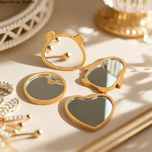 Cute Cartoon Wooden Makeup Mirror Portable Desktop Vanity Mirror Kawaii Bear/Penguin/Cloud Shaped Cosmetic Mirror for Desk Decor