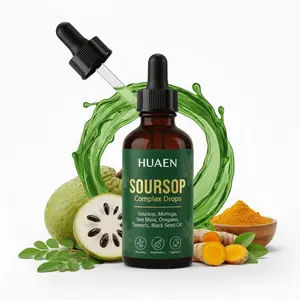 HUAEN 10-in-1  Bitters Liquid Drops with Nori, Moringa, Turmeric, Black Seed Oil, Oregano, Ashwagandha Herbal Extracts for Overall Health, Vegan, Non-GMO, 2 fl oz soursop