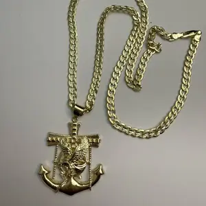 Cuban Chain Anchor Necklace with Eagle Pendant, 24” Gold Plated, Featuring Chain Design