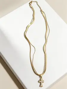 18K Gold Plated Stainless Steel Cross Necklace Cross Pendant | CZ Diamond Encrusted Hip Hop Jewelry | Durable Hypoallergenic Gift for Him Her