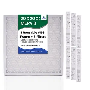 Airtime Filters Reusable 20x20x1 Merv 8 Air Filter, ABS Plastic Frame with 6 Pleated Filters for Cost-Effective Indoor Air Filtration