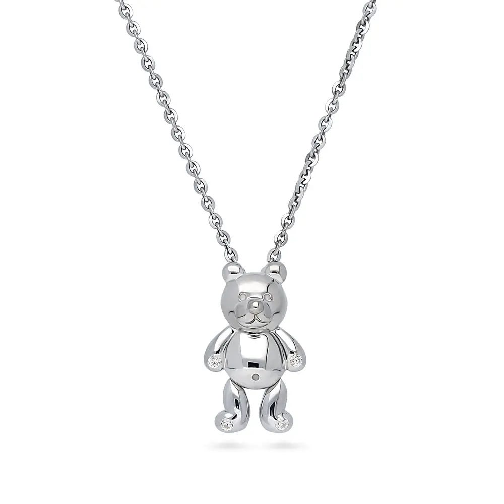 BERRICLE Sterling Silver Bear Pendant Necklace for Women, Cubic Zirconia CZ 18 inch