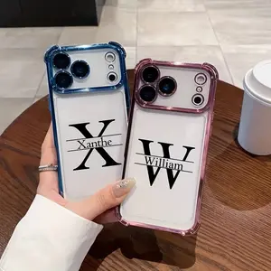 Custom New Name Big Letter Four-corner Anti-fall Plating Phone Case Compatible with iPhone 17 16 15 14 13 12 11 Pro Max 16 15 14 Plus Fashionable Candy colors Clear Hard TPU+Acrylic 2 in 1 Cases with Lens Protection, A beautiful Gift for Girl