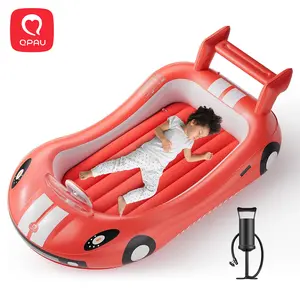QPAU Inflatable Kids Travel Bed, Toddler Airbed with Sides, Hand Pump Included, Portable Racing Car Design, Safe Materials for Camping, Traveling Hotel Home Use Self Inflating Bed Quick Inflate