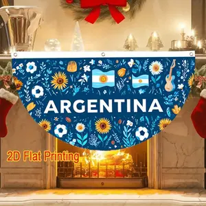 1pc Argentine Flag Soccer Garden Fence 18x36 Inch, 2D Semi-Circular Outdoor Lawn Decor with Sun Design, Weatherproof Wall Art for Backyard Patio, Football Fan Gift
