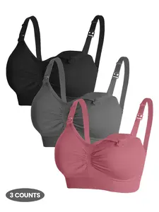 Maternity Nursing Bra Set, 3-Piece Colorful Design, Soft Fabric, Perfect for New Moms, All-Season Comfortable Fit, Maternity Bras