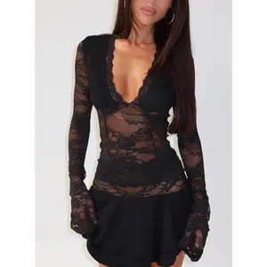 Kecia Long Sleeve Lace Top Black