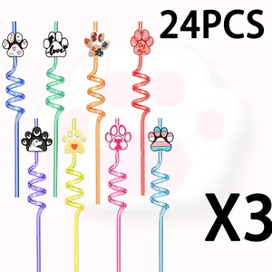 24 Paw Print Straws, Patrol Theme Party Straws, Perfect for Pet Dog Puppy Friends Cat Birthday Party Supplies Decorations Gifts Paw Print Straws, Ideal for Your Pet's Birthday Party, Birthday Decorations, Birthday Supplies, Party Decorations