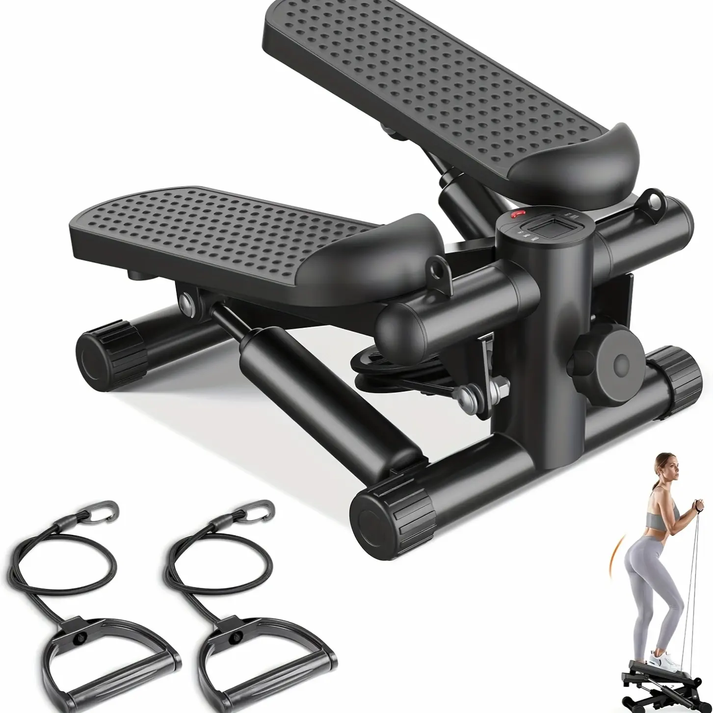 1 Mini Exercise Stepper Machine with Resistance Bands | Portable Twist Stair Stepper for Home Workout, 300LBS Capacity Full Body Trainer for Legs, Arms & Cardio Training, Iron Material, Color, Non-Collapsible, Manual Incline Adjustment