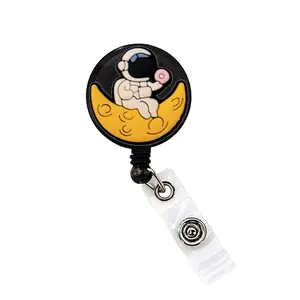 Astronaut Moon Badge Reel ID Holder Badge Clip Funny Nurse Doctor CNA Retractable 25 inch Extension Yazzle Dazzle Original Artwork