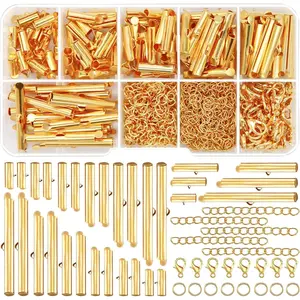 540 count Slider Clasp Kit, Beading Tube Slide Cord Ends Slide Tube End Bar with Lobster Clasp Chain Extender  Finding Kit for Beading Necklace Bracelet  Making (6 Sizes, )