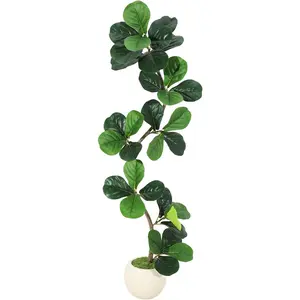 Fiddle Leaf Fig Artificial Tree with White Planter,aux Plants Indoor with Moss, Fake Rubber Tall Fake Floor Plant in Pot - Artificial Trees for Home Office Living Room Decor