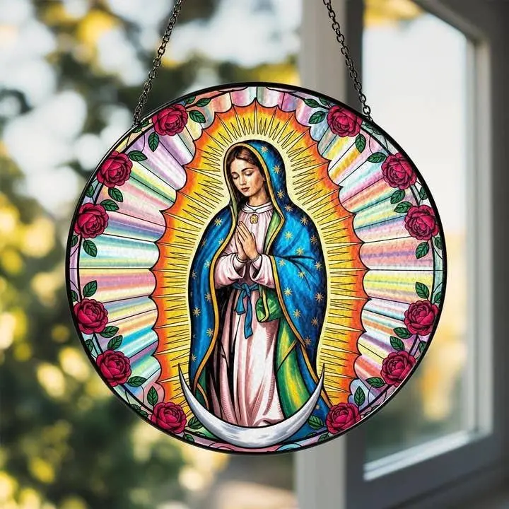 Our Lady of Guadalupe Stained Glass Suncatcher, Miraculous Virgin Mary Stained Glass Art - A Radiant Gift of Faith
