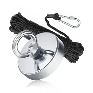 Magnet Fishing Kit 2.4"(60 mm) 500lb+, Big Strong Rare Earth Fish Magnets Heavy Duty with 65ft Rope, Super Neodymium High Power Magnet with Handle for Retrieving in Lake, Beach, Lawn(Q60)﻿