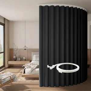 ARYB HOME Blackout Room Divider Curtains with Flexible Track Ceiling&Wall Mount, Thermal Insulated Extra Wide Long Track Curtains with Hooks for Living Room, W100 x L84 inch Long, 1 Panel, Black
