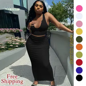 Women's Solid Deep U-neck Crop Tank Top & Elastic Waist Dresses, Summer Clothes, Mufti Clothes, Workout Set, Sweatsuits for Women, Back To School Outfits, Apple Shape Outfits, Fall Outfits Clothes Set, Please Purchase A Size Up,deep V