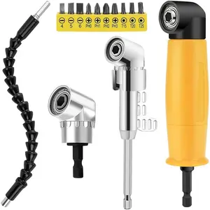 Right Angle Drill Attachment Set, Including Flexible Drill Bit Extension, 3 count Angle Extension Power Drill Attachment with 1/4'' Hex  Shank,  Bit Set (Yellow)