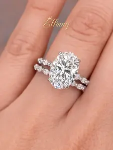 Effinny 925 Sterling Silver 4.5CT Oval Cut CZ 2PC Wedding Ring Set With Half Eternity Wedding Band, Affordable Luxury Promise Ring, Fashion Bridal Jewelry for Her