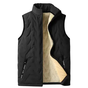 Men’s Fleece-Lined Vest for Autumn/Winter – Thickened, Warm Stand-Collar Lambskin Padded Gilet for Outdoor Wear