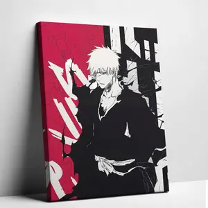 Unframed Bleach Ichigo Canvas Art Epic Red and Black Anime Poster Minimalist Wall Decor for Gamer Room Teen Boy Bedroom Decor