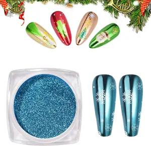 Cyan Chrome Nail Powder, Snowflake Blue Chrome, Metallic Mirror Powder for Nails Glitter Pigments Powder for Winter Nail Art Decoration Cosmetic