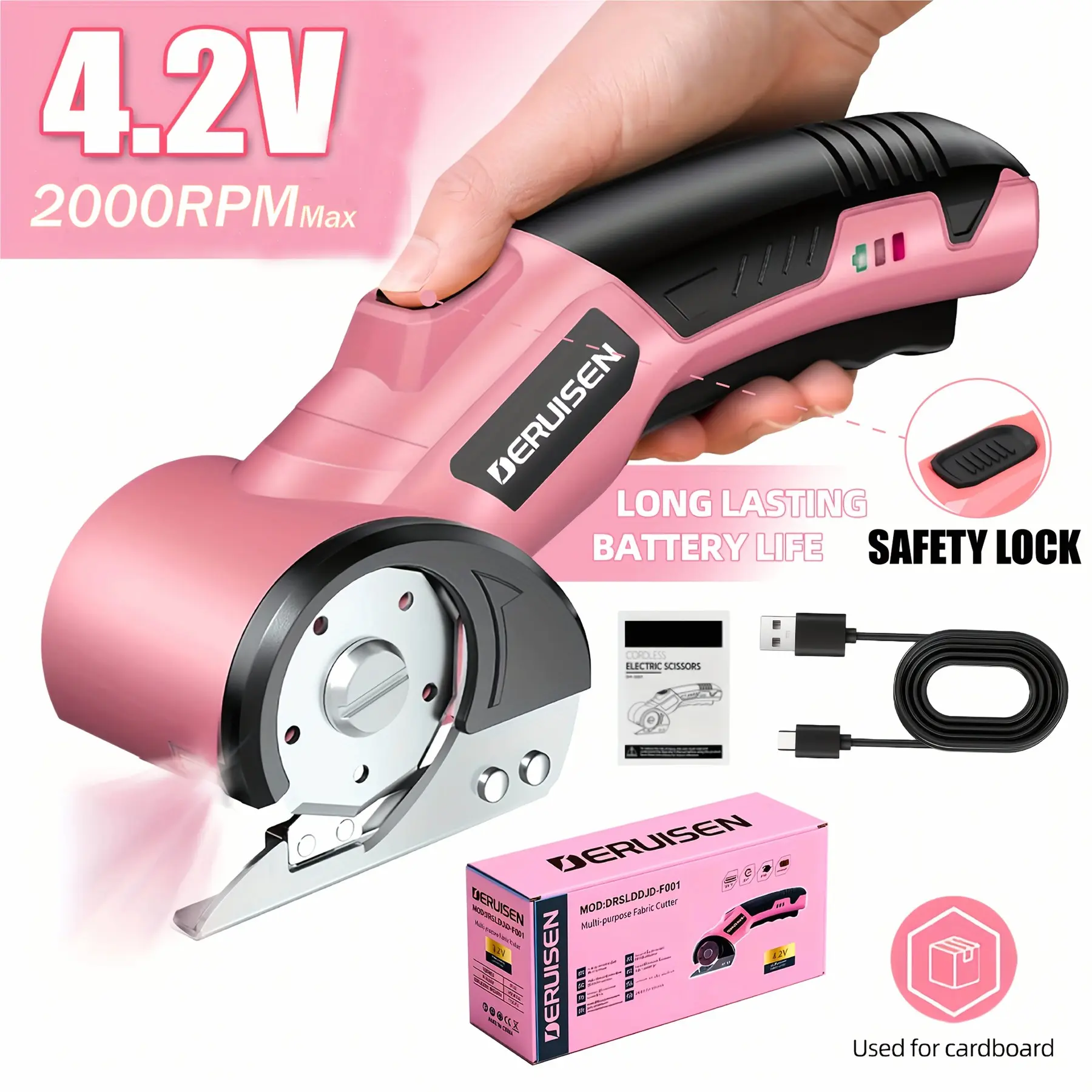 Pink/ Yellow Cordless Electric Scissors, Brushless Motor, Professional Fabric Cutting, 11mm Max Cutting Thickness, Delivering Smooth And Even Cuts, Easy for Effortless Single-Handed Operation, The Perfect Gift Choice