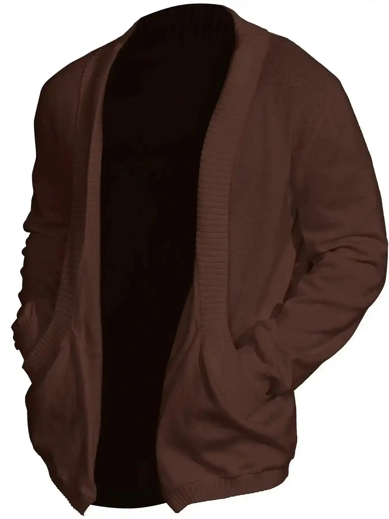 Men's Solid Pocket Shawl Collar Cardigan, Loose Casual Long Sleeve Open Front Knitwear for Spring & Fall, Fashion Men's Knit Clothing for Daily Wear, Plain Casual Knit, Trendy, Lightweight