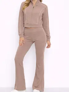 Athletic Track Jacket and Highwaist Leggings Set with Contrast Piping Womenswear