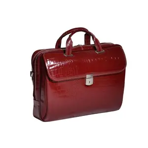 212 MAIN Ladies' Small Servano Red Italian Leather Laptop Briefcase - Clasp Lock, Adjustable Shoulder Strap, Padded Laptop Sleeve