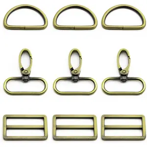 15 count Metal Swivel Snaps Hooks with D Rings and Tri-Glides Slide Buckles for Key Lanyard Purse Bag Straps  Collars DIY Sewing Hardware Craft (1-1/2 inch,Brass)