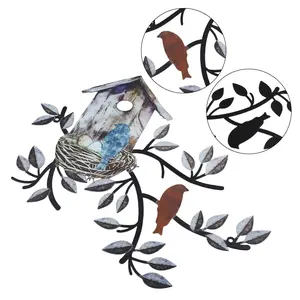Birds Wall Decor Metal Tree with Birdhouse Wall Art Hanging Outdoor Wall Brown[Fall Deals]