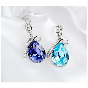 Trendy Angel Tears Crystal Drop Pendant Necklace Set For Women Girls Fashion Jewelry