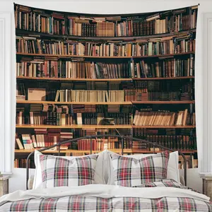 Vintage Library Bookshelf Pattern Tapestry, Wall Hanging Tapestry, Wall Decor for Home Living Room Bedroom Office, Home Decor