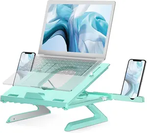Multi-Angle Adjustable Laptop Stand, Portable Laptop Riser with Built-in Foldable Legs and Phone Holder, Air-Ventilated Laptop Holder for MacBook Air/Pro, All Laptops