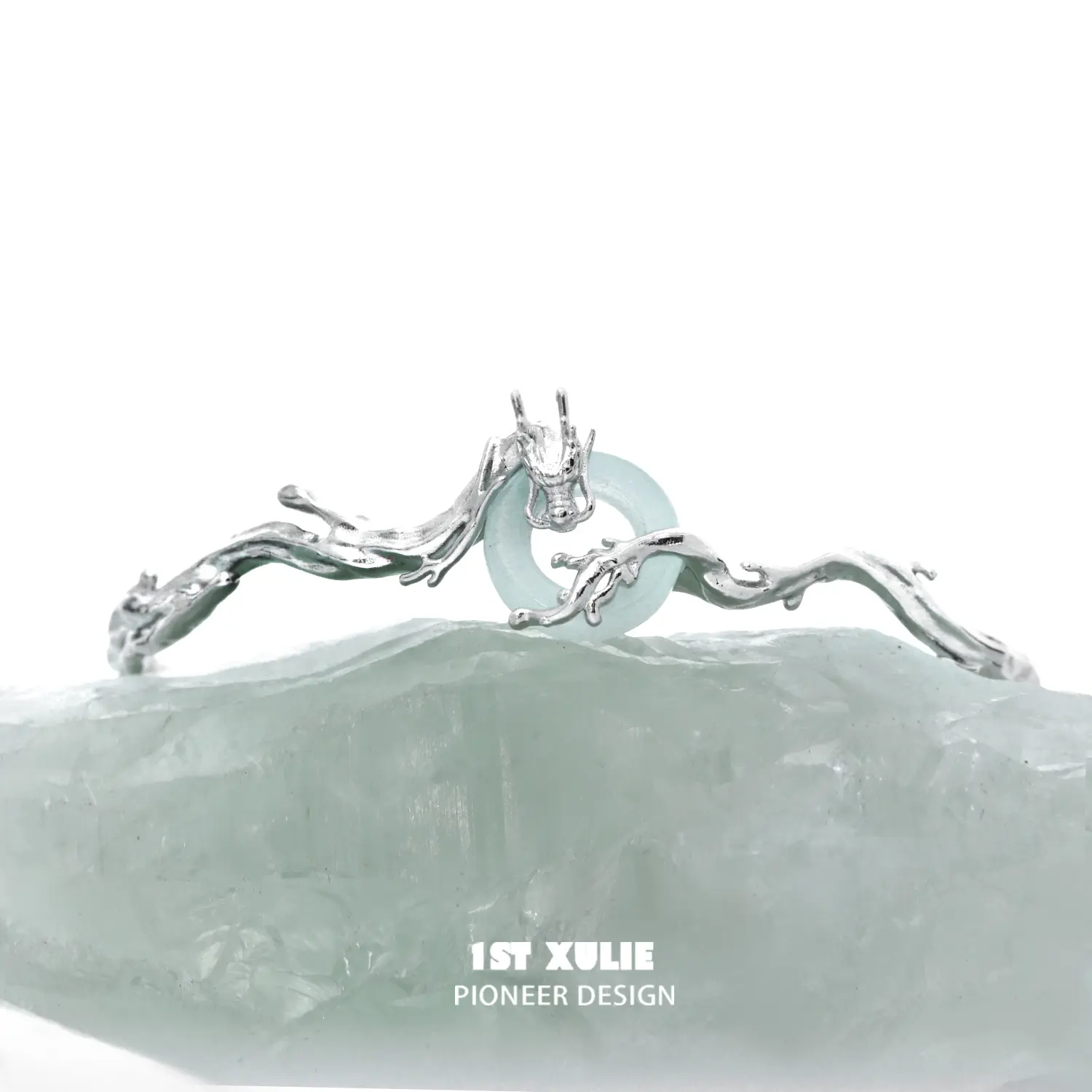 1ST XULIE Loong 24K Gold/18K Platinum-Plated Quartz Jade Resizeable Open End Bangle Bracelet