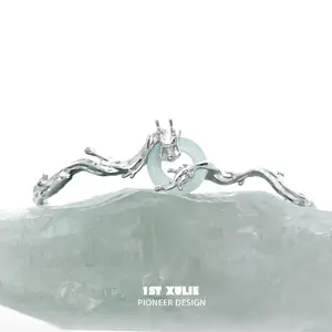 1ST XULIE Loong 24K Gold/18K Platinum-Plated Quartz Jade Resizeable Open End Bangle Bracelet