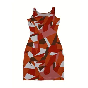 Women's Sexy Bodycon Dress - Colorblock Geometric Print Sleeveless Tank Dress with Round Neck, Mid-Stretch Knee-Length & Machine Washable for Spring Summer Casual Outfits, Tank Top Dresses, Allseason Fashion, Medium Elasticity, Party Wear, Stretchy Fabric