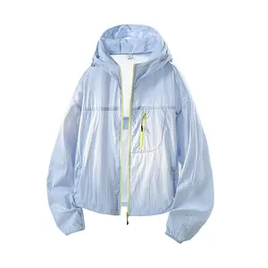 New Summer Women’s UPF 50+ Sun-Protective Hooded Jacket, Lightweight Windproof Full-Zip Outdoor Raincoat, Casual Trendy Skinny Sun Jacket
