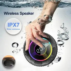 Wireless BT Portable Speaker with Suction Cup and Clock Display, Dynamic LED Light, Stereo Pairing, Hands-Free Speaker with Microphone, 10 Hours of Playtime, Compact Design, Suitable for Bathroom/Car/Desktop Use - Suction Multi-Function Speaker fun
