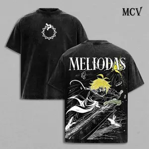 Vintage Washed Meliodas Demon Mark Graphic Tee Heavy Cotton Oversized Anime Streetwear T-Shirt Seven Deadly Sins Retro Manga Shirt Japanese Y2K Fashion Tops Cool Casual Outfit Trendy Harajuku Apparel Unique Cosplay Anime Fan Gifts Men Women Outfits USA