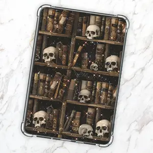 Cardstock Clear Case Insert for Kindle | Bookshelf with Skulls | Spooky Vibes | Gothic Witchy Booktok | Bookish Kindle Stickers | Kindle Aestheic Decorations
