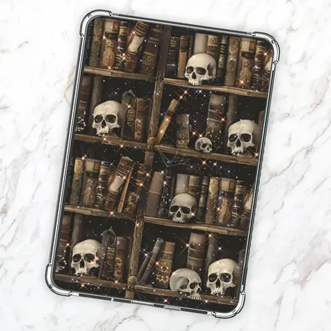 Cardstock Clear Case Insert for Kindle | Bookshelf with Skulls | Spooky Vibes | Gothic Witchy Booktok | Bookish Kindle Stickers | Kindle Aestheic Decorations