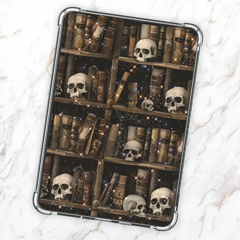 Cardstock Clear Case Insert for Kindle | Bookshelf with Skulls | Spooky Vibes | Gothic Witchy Booktok | Bookish Kindle Stickers | Kindle Aestheic Decorations