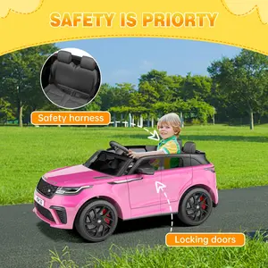 GARVEE 12V Licensed Land Rover Ride-On Electric Cars for Ages 3-8 with Parent Remote Control, MP3 Player, Rocking Feature, and Pull Rod - Available in Pink, Red, White, and Black