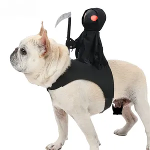 Halloween Dog Costume - Dark Knight Armor Set with Pumpkin and Bat Ears, Black Vest and Red Accessories, All Season Comfortable Design for Small to Medium Dogs