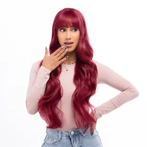 29-Inch Solid Red Wine Burgundy Loose Curl Synthetic Wig | 【Heat Resistant】【Cap Included】 | #41 FSGB